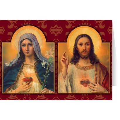 Antique Sacred & Immaculate Hearts Greeting Card