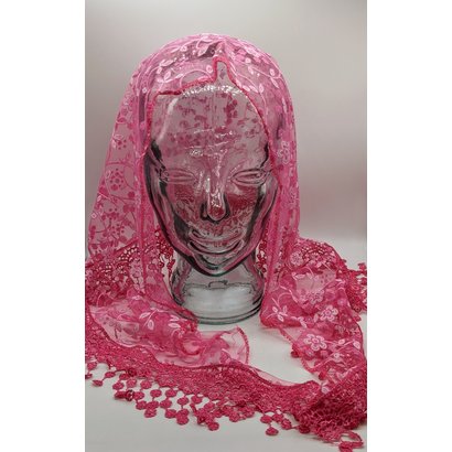 Embellished Floral Lace Chapel Veil, Medium, Triangular, Long Sides, Various Colors