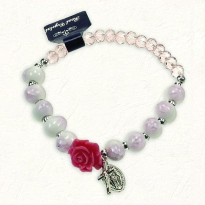 Pink and white Stretch Bracelet with Cristals and Rose Colored and shaped