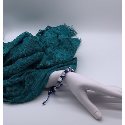 St. Benedict Macramé Slip knot Bracelet Silver Tone Medal- Blue