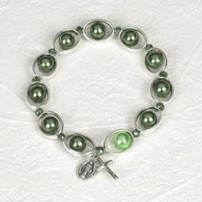 green imitation pearl and silver tone rosary Bracelet