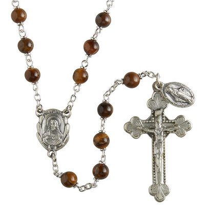 Genuine Tiger Eye Italian Semi-Precious Lock-Link Rosary