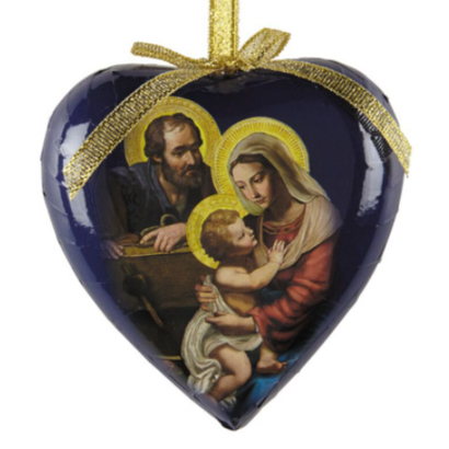 Adoring Holy Family Heart Shaped Decoupage Ornament