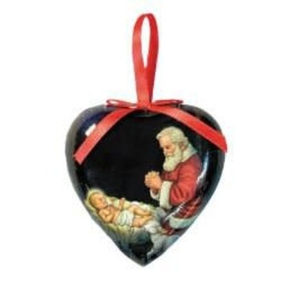 Adoring Santa Heart Shaped Decoupage Ornament single