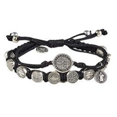 St. Benedict Black Double Strand Macrame Medals Bracelet