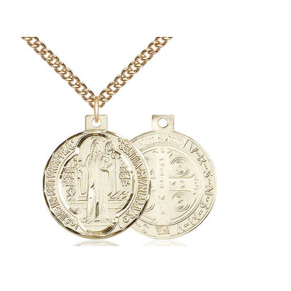 St. Benedict Medal, 7/8 x 3/4, GF, 24" GF Chain