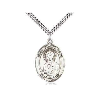 St. Dominic Savio, 1 x 3/4, SS, 24" Rhodium Coated Chain