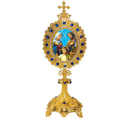Holy Family Icon Monstrance - Reliquary Style Icon Shrine Virgin Mary Eternal Bloom 6 1/2 Inch