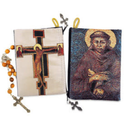 Saint Francis and Saint Damiano Cross Crucifix Rosary Icon Pouch 5 3/8 Inch