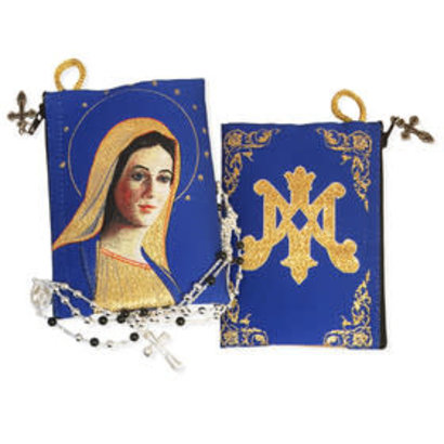 Reversible - Virgin Of Grace & On The Back Side Symbol of Virgin Mary - Tapestry Rosary Icon Pouch 5 3/8"x4"