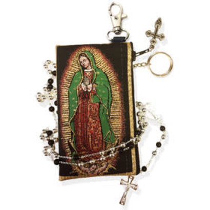 OL Of Guadalupe - Tapestry Cloth Rosary Key Chain Coin Holder Case Pouch 4 3/4 Inch Width REVERSIBLE