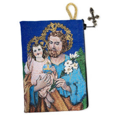 Tapestry Reversible Saint Joseph Icon Rosary Pouch Case Keepsake Holder 5 3/8"x4"