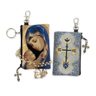 Madonna and Child - Reversible - Tapestry Cloth Rosary Key Chain Coin Holder Case Pouch 4 3/4 Inch Width