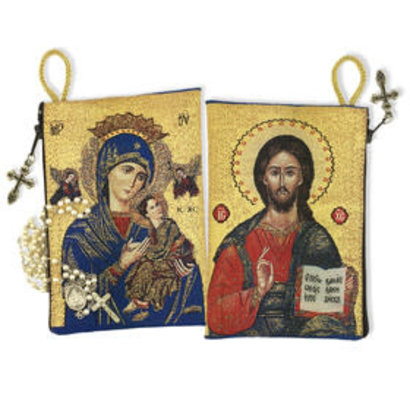 Virgin of Perpetual Help & Christ The Teacher Rosary Icon Pouch 5 3/8"x4"