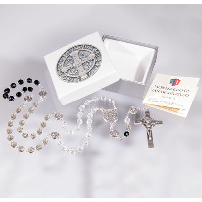 St. Benedict Rosary, 6mm Tricolor Glass Crystal Beads