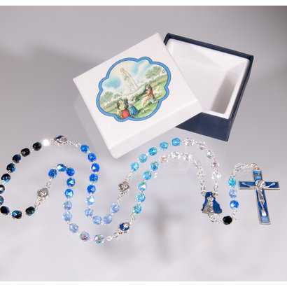 5x6mm Glass Bead Our Lady of Fatima Rosary with Enameled Our Father Beads