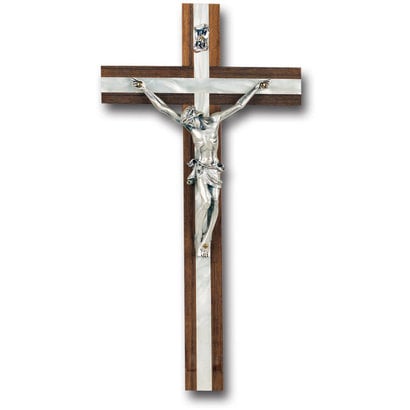 10" Wood Crucifix with Mother of Pearl Inlay
