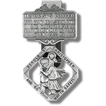 St. Christopher Genuine Pewter - Antique Finish, Hand Engraved Auto Visor Clip