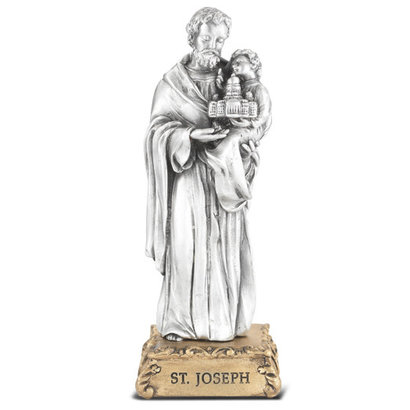 St. Joseph Pewter Statue On Base 4 1/2"