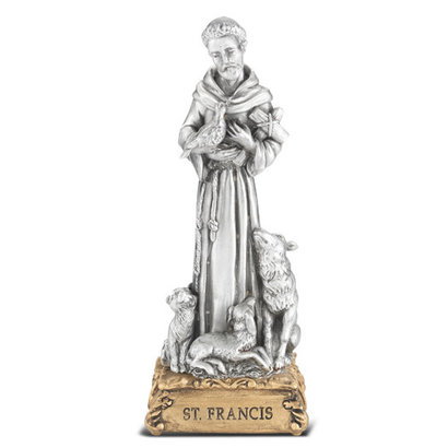 St. Francis of Assisi Pewter Statue On Base 4 1/2"