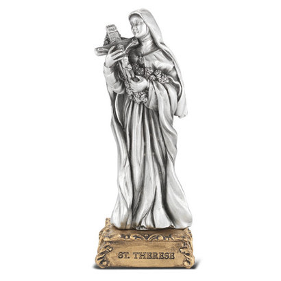 St. Therese Pewter Statue On Base 4 1/2"