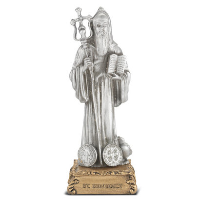 St. Benedict Pewter Statue On Base 4 1/2"