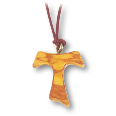 Olive Wood Tau Cross on Cord