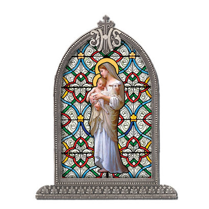 OL of Divine Innocence Textured Italian Art Glass in Arched Frame