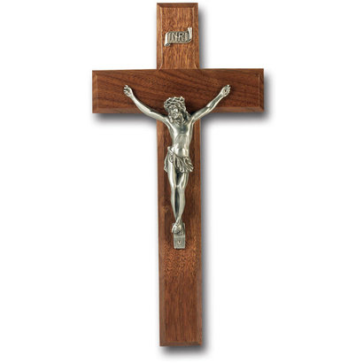 10" Walnut Cross with Fine Pewter Corpus