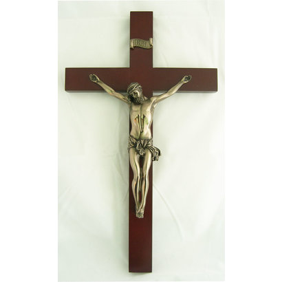 Crucifix, Cold-Cast Bronze Corpus, Wood Cross, 14"