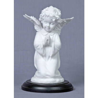 Angel Praying,White on a Wood Base, 6.5"