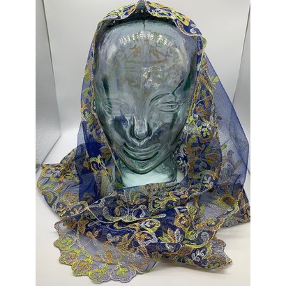 Blue with yellow and Orange, Triangular Style Mantilla