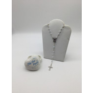 Porcelain Heart Baby Keepsake box w/ Rosary- Blue