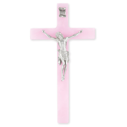 Pearlized Pink Cross with Pewter Corpus, 7"