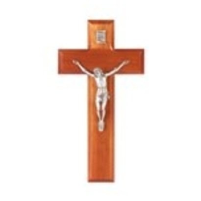 CHERRY WOOD CROSS WITH ANTIQUE SILVER 8" CORPUS, 8"