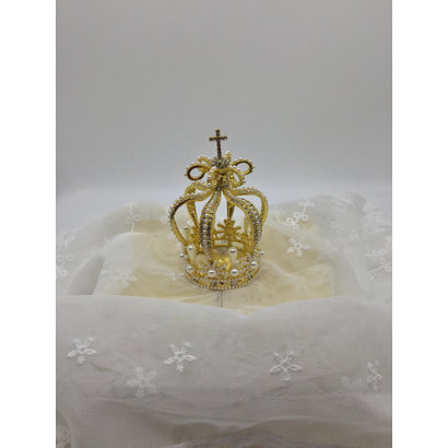 Metal Gold Crown with Pearl Beads 5cm