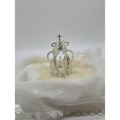Metal Silver Crown with Pearl Beads 5cm