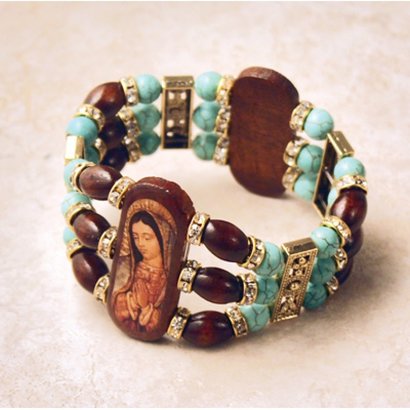 Wood Bracelet Divine Mercy and OL Guadalupe