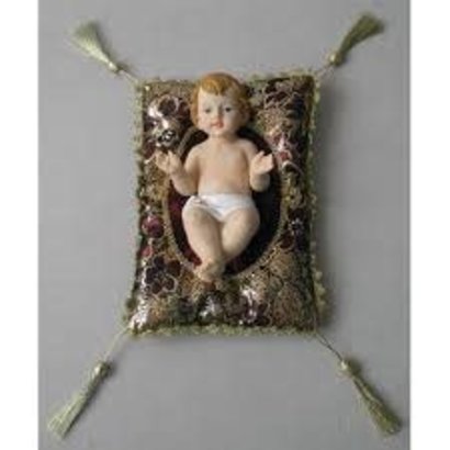 Baby Jesus with Burgandy & Gold Cushion, 5"