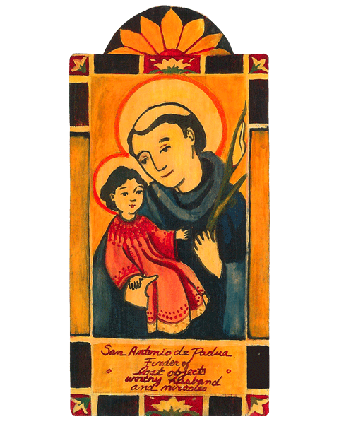 San Antonio Retablo Pocket Saint - Patron Saint of Lost Objects and Worthy Husband - Ave Maria Religious Gifts San Antonio Retablo Pocket Saint - Patron Saint of Lost Objects and Worthy Husband - Ave Maria Religious Gifts