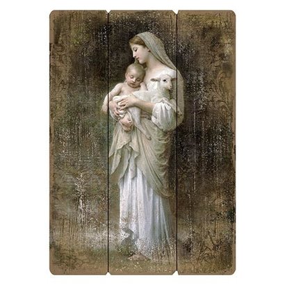 Bouguereau Innocence, The Virgin Mary Holding Baby Jesus & a Little Lamb, 27"