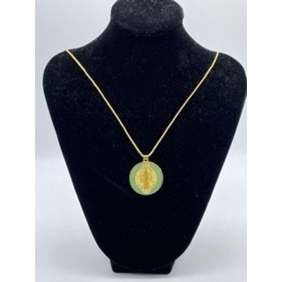 Gold Plated St. Benedict Medal with Green Epoxy on 24" Chain