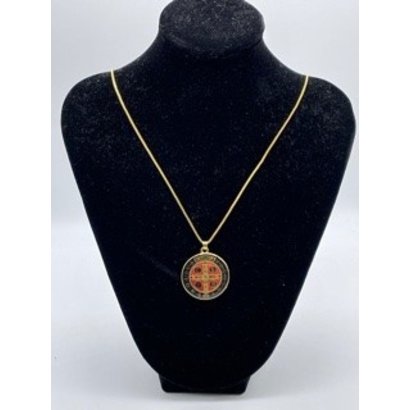 Gold Plated St. Benedict Medal with Black Epoxy on 24" Chain