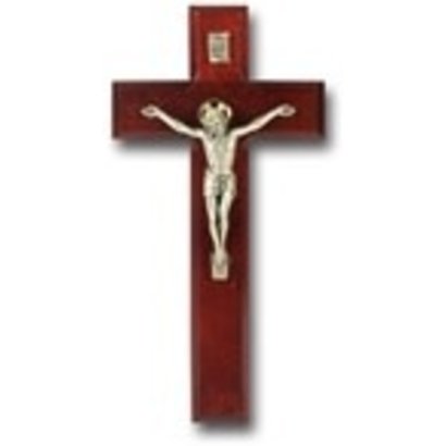 9" Dark Cherry Cross w/ Antique Silver Corpus