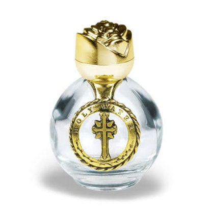 Glass Holy Water Bottle with Gold Cross Design2" .5oz
