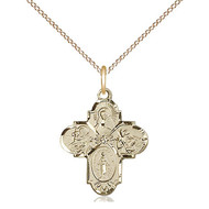 4-Way Medal  14kt Gold Filled, 3/4" x 5/8", with a Gold Filled Light Curb Chain 18"