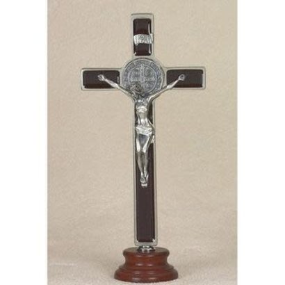 8" Brown St. Benedict Enameled Crucifix on Wood Base