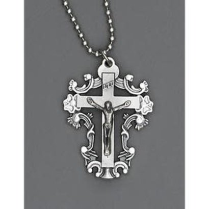 Auto Jewelry 1 1/2 inch Crucifix Medal w/ Ball Chain- Made in Italy