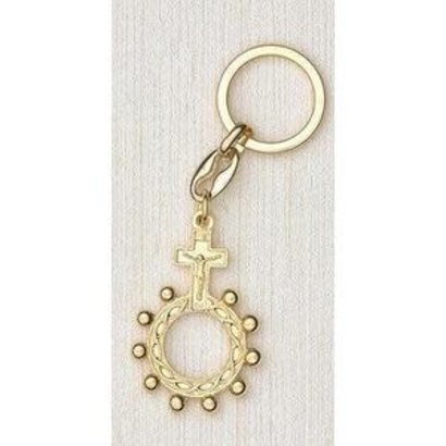 Gold Tone Finger Rosary Keyring. Made in Italy