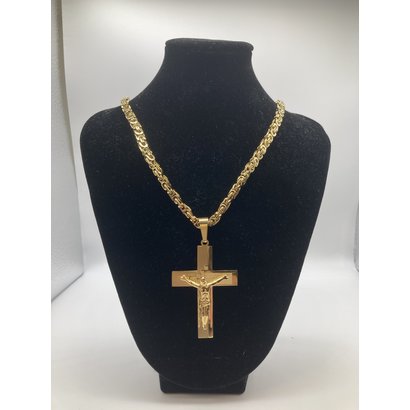 Stainless Steel Crucifix Gold Plated 26" Chain